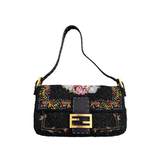 Fendi Handbags - Fendi cross stitch floral beaded embroidered baguette